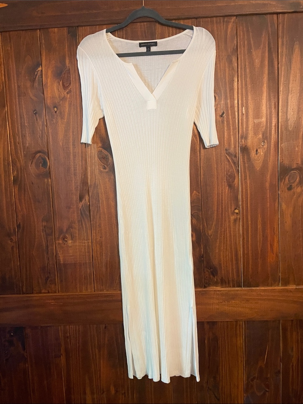 Banana Republic White Ribbed V-Neck Maxi Dress SzM